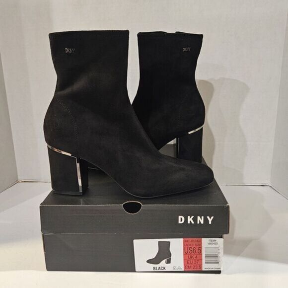 DKNY Ladies' Stretch Cavale Heeled Boot / Color Black/‎ Size 6.5 / New - Picture 1 of 15